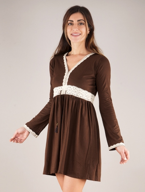'Robe à manches longues et détails crochet "Firiel", Marron foncé'