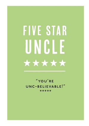 Mungo And Shoddy Typographic Five Star Uncle Birthday Card