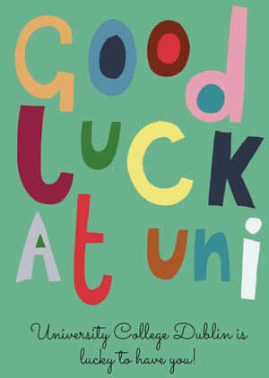 Katy Welsh Illustrated Green Typographic Good Luck at Uni Card
