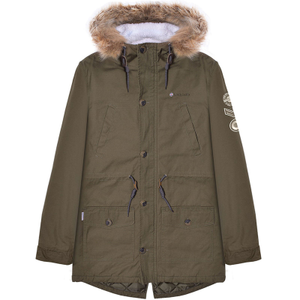 Lambretta Sherpa Lined Faux Fur Hooded Parka Jacket - Khaki - S / Green