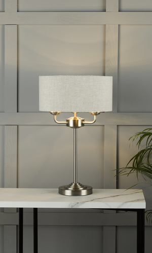 Laura Ashley Sorrento Table Lamp Satin Nickel with Natural Shade