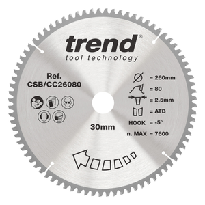 CSB/CC26080 - Trend Wood Mitre Saw Blade 260mm x 30mm x 80T