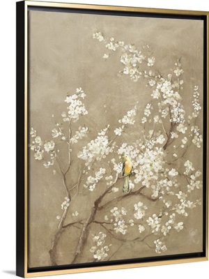 White Cherry Blossom I Neutral Crop Bird