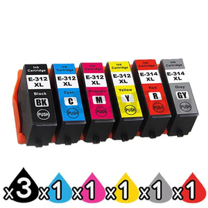 8 Pack Compatible for Epson 312XL 314XL High Yield Inkjet Cartridge Combo [3BK,1C,1M,1Y,1GY,1R]