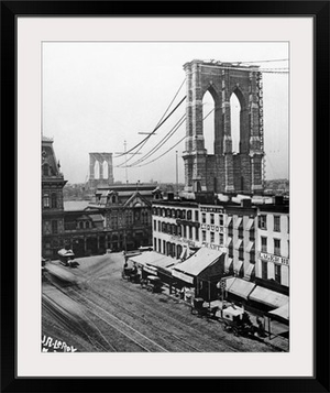 The Brooklyn Bridge under construction over the East River in New York City, 1880