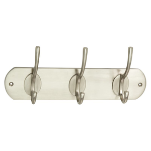 3 Oval Hat & Coat Hooks on Victorian Rail Satin Nickel - 275mm - Decorails