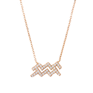 Zodiac Star Sign Pendant Necklace Rose Gold Aquarius