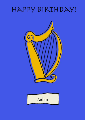 Poet and Painter Harp Blue Birthday Card