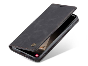 CaseMe Slim Synthetic Leather Wallet Case with Stand for Samsung Galaxy S21 FE - Charcoal