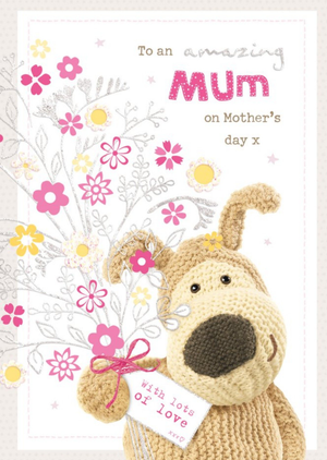 Boofle Bouquet of Pink Silver and Yellow Flowers Motherâ€™s Day Card