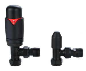Angled Thermostatic Radiator Valve & Lockshield – Black