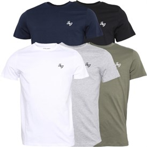 JACK & JONES Mens Joseph Five Pack T-Shirts Navy/White/Grey/Dusty Olive/Black