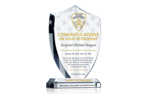 Police Retirement Shield Plaque u2013 Personalized Crystal Award for Officer or Chief