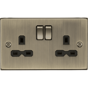 CS9AB Decorative Double Switched Socket in Antique Brass