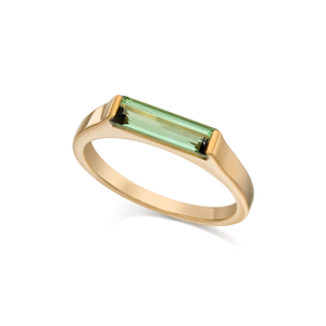 14K Gold Plated Slim Stacking Ring - Green Tourmaline (P 1/2 (UK))