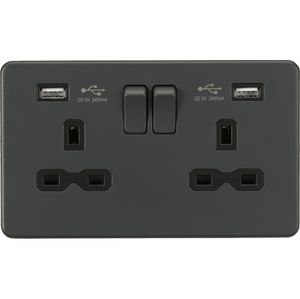 SFR9224AT Screwless Double Switched Socket with Dual USB Charger (2.4A) in Anthracite