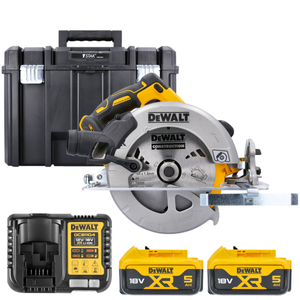 DeWalt DCS570 18V XR Cordless Brushless 184mm Circular Saw With 2 x 5.0Ah Batteries, Charger & TSTAK VI Case