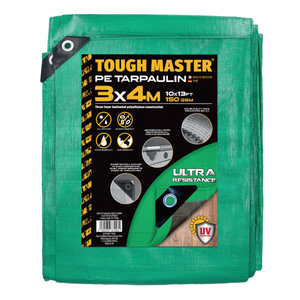 TOUGH MASTER Waterproof Tarpaulins 3m x 4m Extra Thick Cover Sheet Reinforced Edges with Metal Eyelets-150 gsm