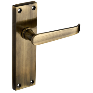 Victorian Straight Lever Door Handle w/ Long Backplate - Antique Brass - Internal - Designer Levers