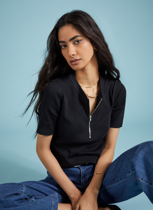 Baukjen Essentials Organic Cotton Zip Top - 12 (UK Size 12) / Caviar Black