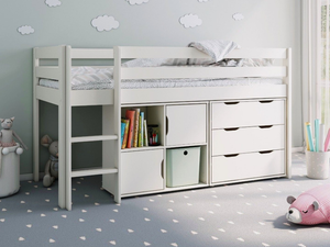 Noomi Nora Mid Sleeper Storage Cabin Bed White Solid Wood (FSC-Certified)