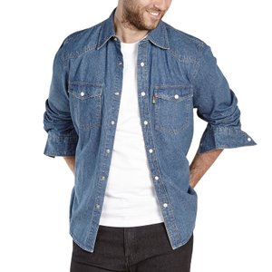D555 Duke London Mens Western Style Denim Shirt - L / Blue Stonewash