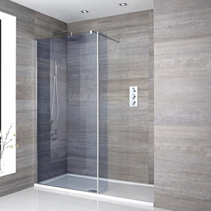 Milano Portland-Luna - Smoked Glass Walk-In Shower Enclosure - with 1500mm x 800mm Tray and Hinged Return Panel