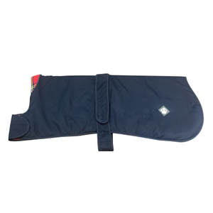 Danish Design Dog Coat - Navy with Tartan Trim Coat - 28" (71cm)