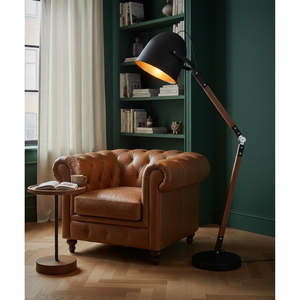 Franklite Arc Wooden Floor Lamp Black and Gold
