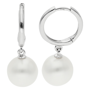 9ct White Gold Pearl Hoop Earrings
