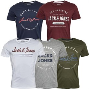 JACK & JONES Mens Urban Crew Neck Five Pack T-Shirts Olive Night/White/Light Grey Melange/Navy Blazer