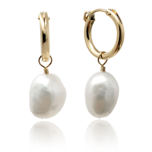 Sia Gold Filled Baroque Pearl Hoop Earrings