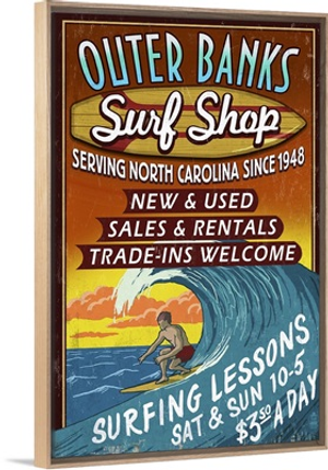 Outer Banks, North Carolina - Surf Shop Vintage Sign: Retro Travel Poster