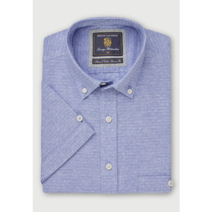 Regular Fit Sky Blue Dobby Short Sleeve Cotton Linen Shirt