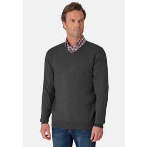 Dorset Charcoal Cotton Merino V-Neck Jumper