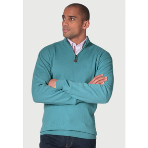 Sussex Aqua Cotton Merino Zip Neck Jumper