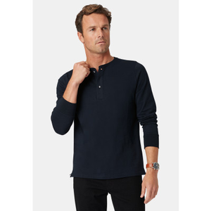 Holkham Navy Pure Cotton Long Sleeve Henley T-Shirt