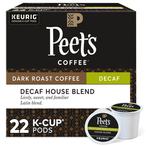 Peet's DECAF House Blend K-Cups, Medium Roast – 22 Count
