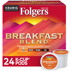 Folgers Breakfast Blend K-Cups, Light Roast – 24 Count