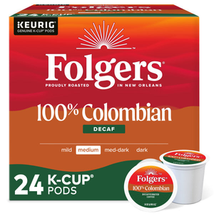 Folgers DECAF 100% Colombian K-Cups, Medium Roast – 24 Count