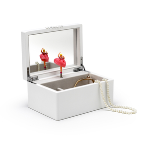Brilliant 18 Note White Spinning Ballerina Musical Box with Carved Flowers