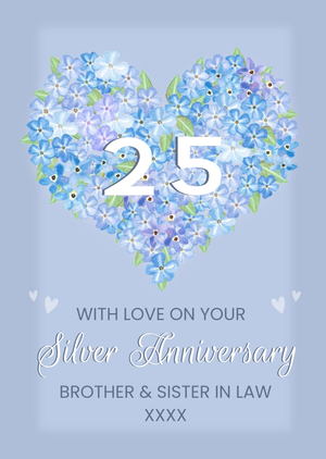 Heart Shaped Floral Arrangement Twenty Fifth Silver Anniversary Card