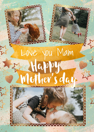 Gold Frames and Stars Mam Mother's Day Card