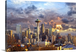 Seattle Skyline At Sunset, WA