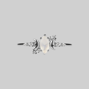 MOONDANCE. Opal & Cubic Zirconia Silver Ring - Silver / Small
