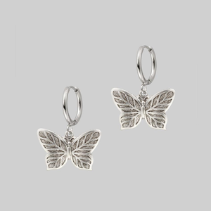 NEW DAWN. Butterfly Hoop Earrings - Silver - Silver / Pair