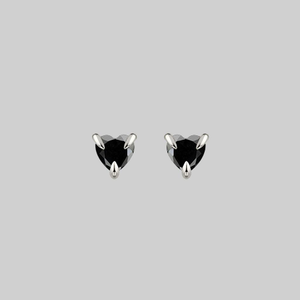 HEART & SOUL. Black Spinel Heart Stud Earrings - Silver - Silver / Pair