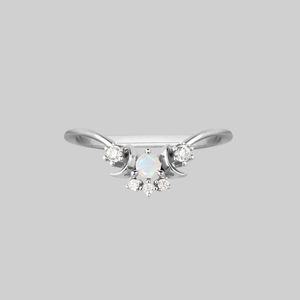 MOONLIGHT. Opal Chevron Ring - Silver - Silver / Small