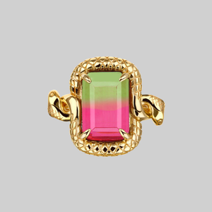 MALICE. Tourmaline CZ Coiled Snake Cocktail Ring - Gold - Gold / Small