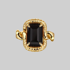MALICE. Black Spinel Coiled Snake Cocktail Ring - Gold
